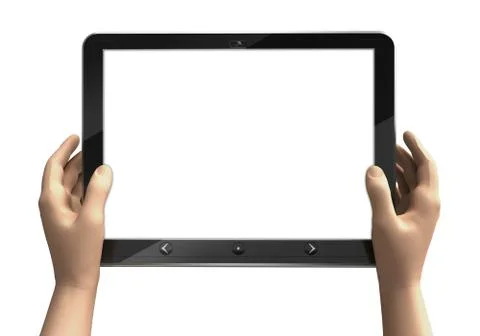 Isolated blank tablet computer screen with human hands Stock Illustration