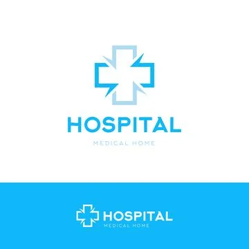 Isolated blue color cross vector logo. Medical symbol contour logotype. Hospital Stock Illustration