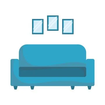 Isolated blue couch with frames vector design Stock Illustration