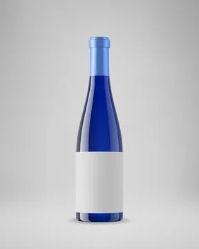 Isolated blue wine bottle with horizontal label. 3D illustration. Vector. Stock Illustration