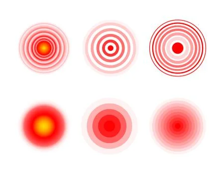 Isolated bold vector red ring from thin to thick. Pain circles. Symbol throbbing Stock Illustration