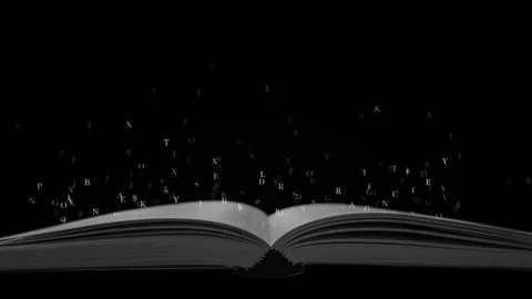 Isolated book witch flying letters Video stock 98893592