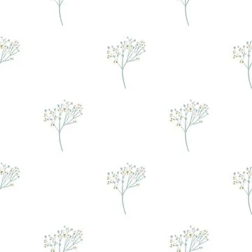 Isolated botanic seamless pattern with doodle gypsophila ornament. Floral pri Stock Illustration