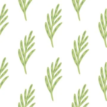 Isolated botanic seamless pattern with green doodle leaf branches ornament. W Illustrazione stock