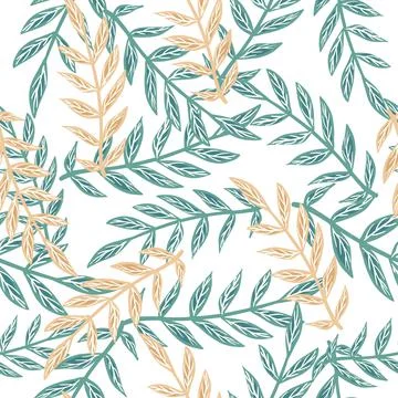 Isolated botanic seamless pattern with pink and blue outline contoured branch Stock Illustration