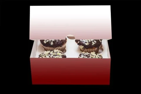Isolated box of chocolate cakes Stock Photos