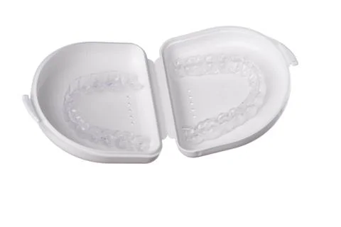 Isolated box with upper and lower mouthguard Stock Photos