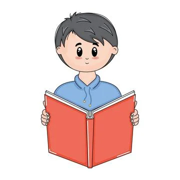 Isolated boy cartoon with a book Vector Illustrazione stock