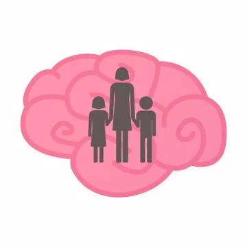 Isolated brain with a female single parent family pictogram Stock Illustration