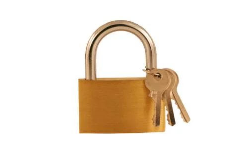 Isolated brass lock and keys Stock Photos