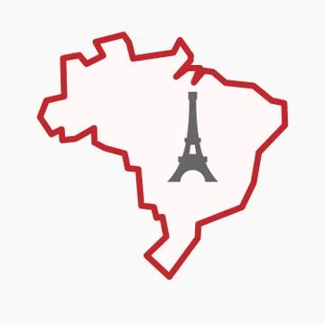 Isolated Brazil map with   the Eiffel tower Ilustración de archivo