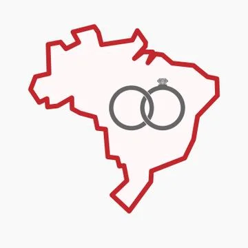 Isolated Brazil map with  two bonded wedding rings Stock Illustration