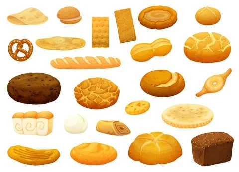 Isolated bread, bake and bakery products set Illustrazione stock