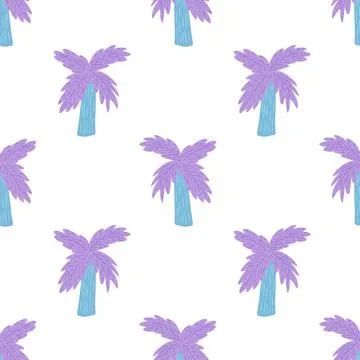 Isolated bright cartoon seamless pattern with simple purple palm tree silhoue Stock Illustration