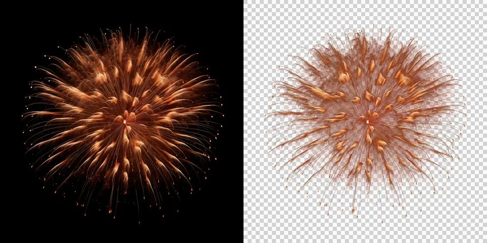Isolated bright golden firework explosion bursting in the night sky transpa.. Illustrazione stock