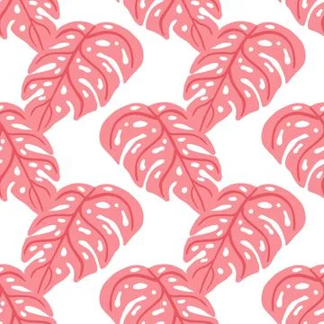 Isolated bright seamless botanic pattern with exotic pink monstera elements.  Stockillustratie