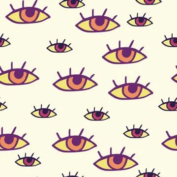 Isolated bright seamless pattern with eye elements. Multicolor face ornament  Stock Illustration