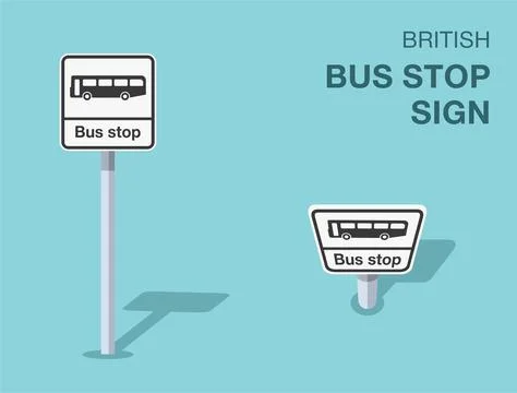Isolated british bus stop sign. Front and top view. 스톡 일러스트