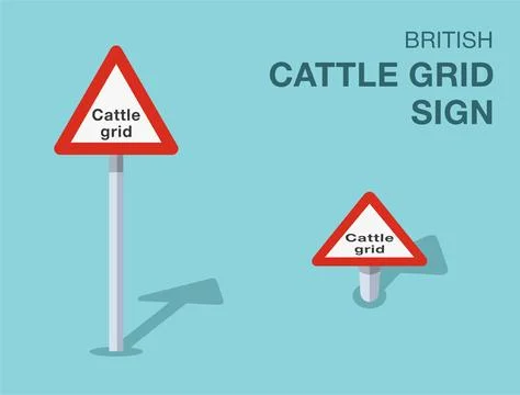 Isolated British "cattle grid" road sign. Front and top view. 스톡 일러스트