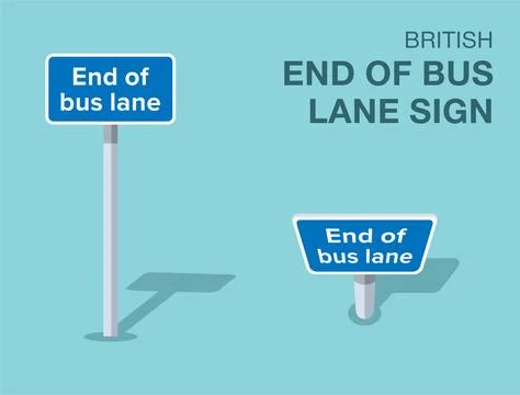 Isolated British "end of bus lane" road sign. Front and top view. Stock Illustration