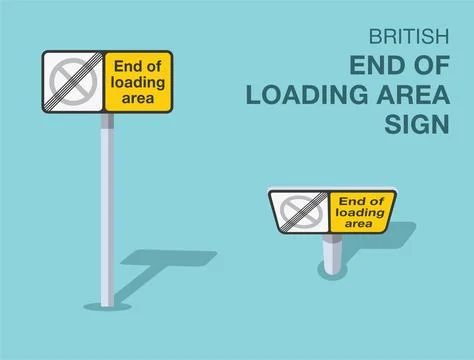 Isolated British "end of loading area" road sign. Front and top view. Stock Illustration
