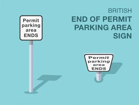 Isolated British "end of permit parking area" road sign. Front and top view. Stock Illustration