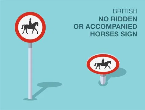 Isolated British "no ridden or accompanied horses" road sign. Front and top view Stock Illustration