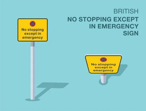 Isolated British "no stopping except in emergency" road sign. Front and top view Stock Illustration
