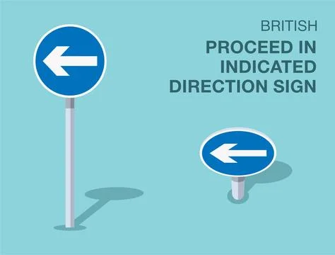 Isolated British "proceed in indicated direction" road sign. Front and top view. Stock Illustration