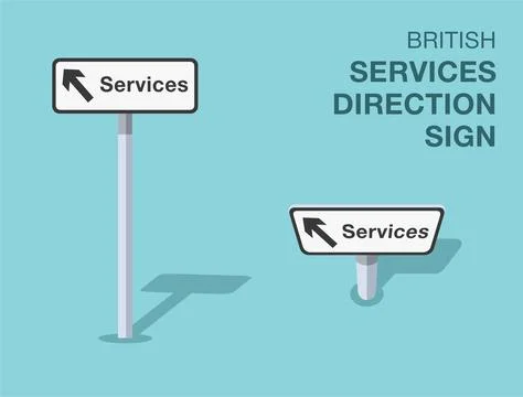 Isolated British "services direction" road sign. Front and top view. Stock Illustration