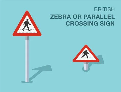Isolated British "zebra or parallel crossing" road sign. Front and top view. イラスト素材