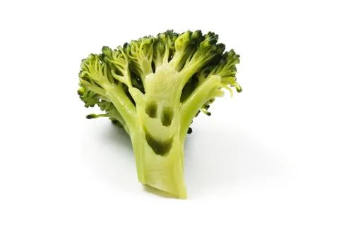 Isolated broccoli with a happy face. Stock Photos