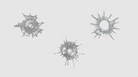 Isolated Broken cracks glass getting hit by gunshot Stock Footage 332141419