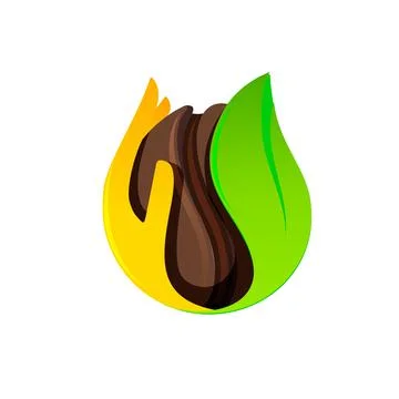 Isolated brown coffee bean in a hand and leaf vector logo. Cafe symbol. Morning Stock Illustration