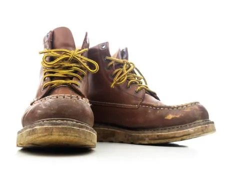 Isolated Brown Construction Work Boots Stock Photos