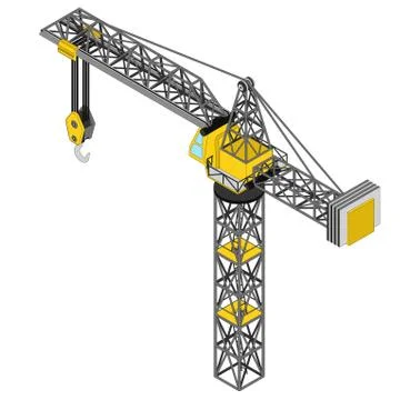 Isolated builder crane isometric view drawing vector illustration Stock Illustration