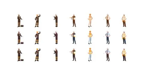 Isolated builder men with yellow and white helmet set vector design Stock Illustration