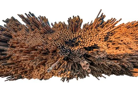 Isolated bunch of rust pipes is made one by one Foto stock