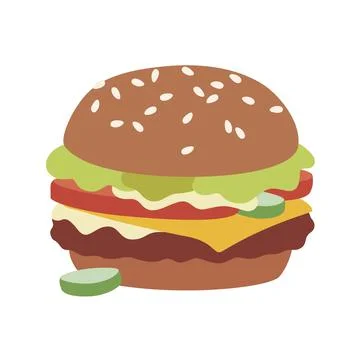 Isolated burger on white background. Vector illustration in cartoon flat style. Illustrazione stock