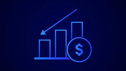 Isolated business loss falling down graphs icon, high tech stylish glowing .. Stock Illustration