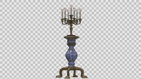 Isolated Candlestick with 7 Candle Flames in Alpha Channel Stock Footage 63748057
