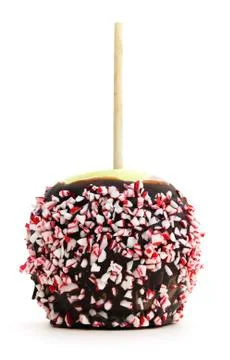 Isolated Candy Apple With Candy Cane Chips Stock Photos
