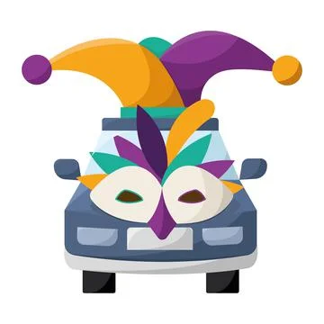 Isolated car with jester hat and venetian mask Vector Stock Illustration