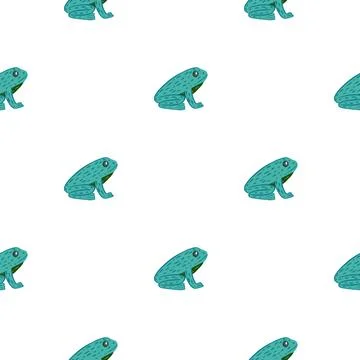 Isolated cartoon doodle pattern with funny blue frog silhouettes. White backg Stock Illustration