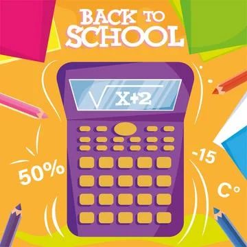 Isolated cartoonish math calculator Back to school colored poster Vector Stock Illustration