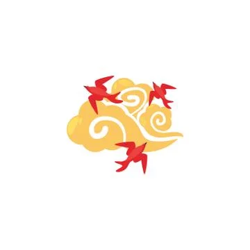 Isolated chinese cloud and red birds vector design Stock Illustration