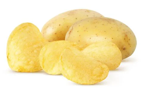 Isolated chips. Group of potato chips isolated on white background, clipping Stock Photos