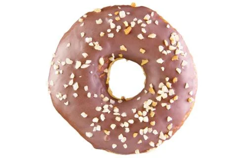 Isolated chocolate donut shot into stack. Photographed by stacking. Isolated  Foto stock
