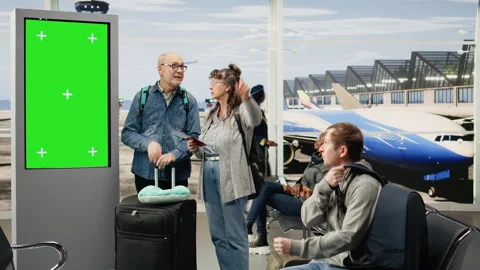 Isolated chroma key on departure screen elderly couple traveling in later life Stock Footage 343737513