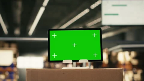 Isolated chroma key tablet on cardboard boxes in fulfillment center Stock Footage 330209620